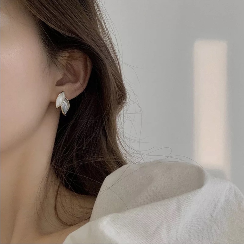 Gold Filled Leaf Earrings - Picture 2 of 3